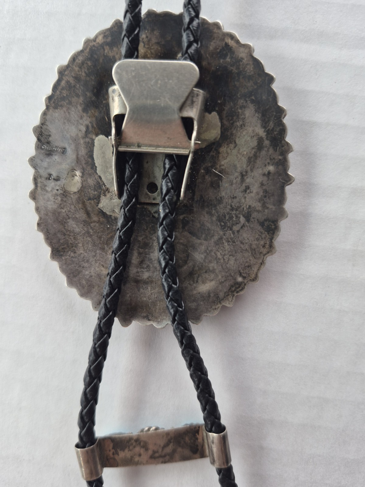 Zuni Native American sterling silver turquoise cluster bolo tie set Marked g