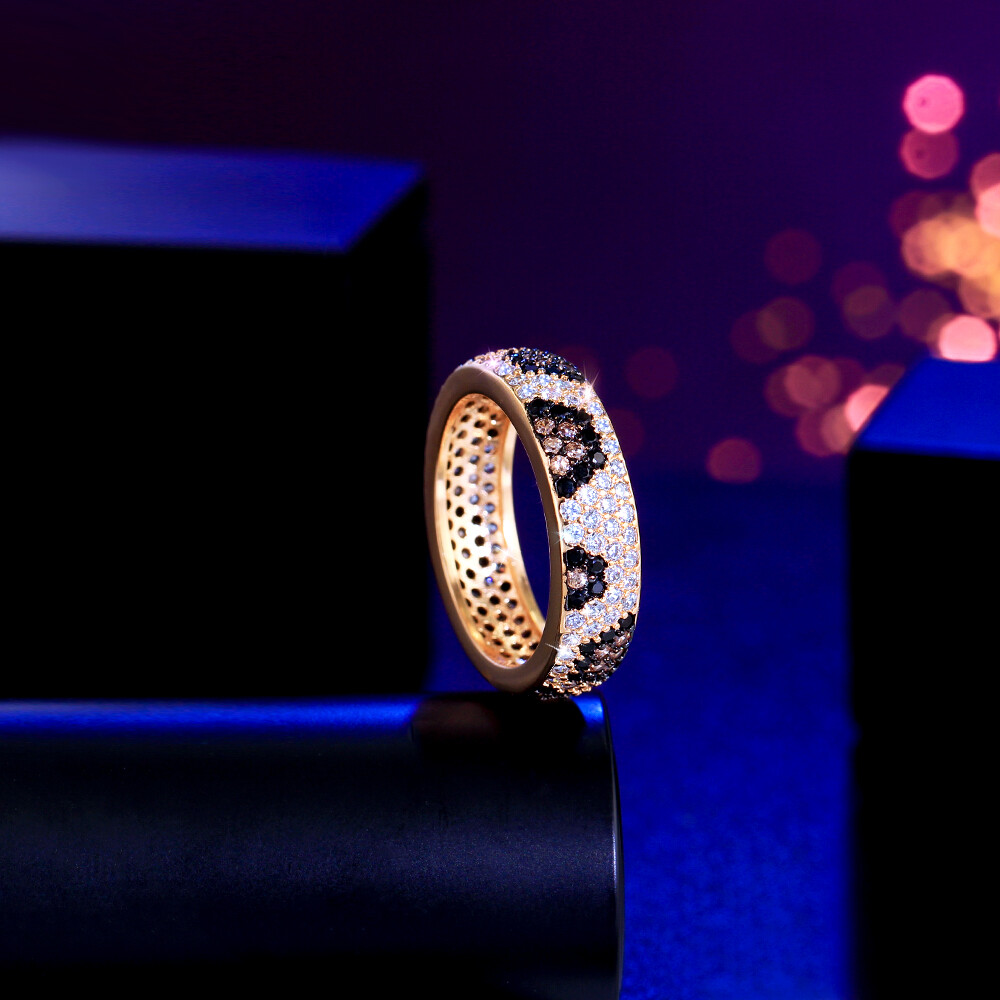Big Round Snake Leopard Ring Multi-Tone Gold Plated CZ Jewelry for Bride Wedding