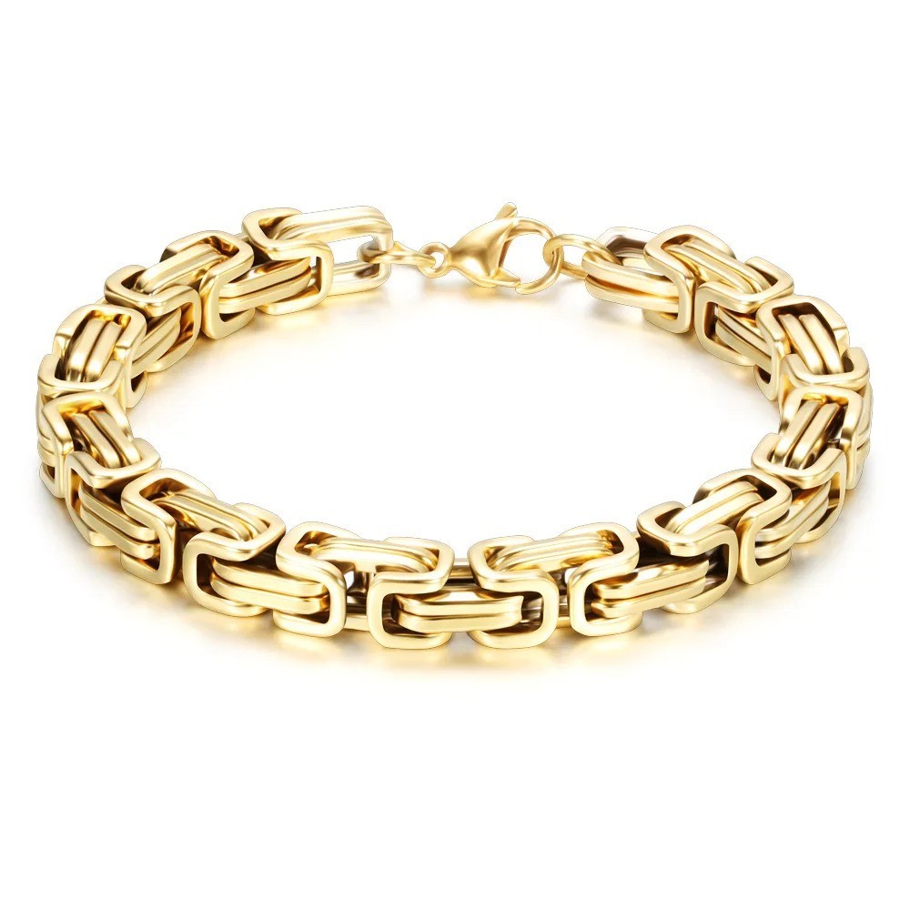 Silver Gold Black Tone Square Byzantine Stainless Steel Bracelet Mens Boys Chain