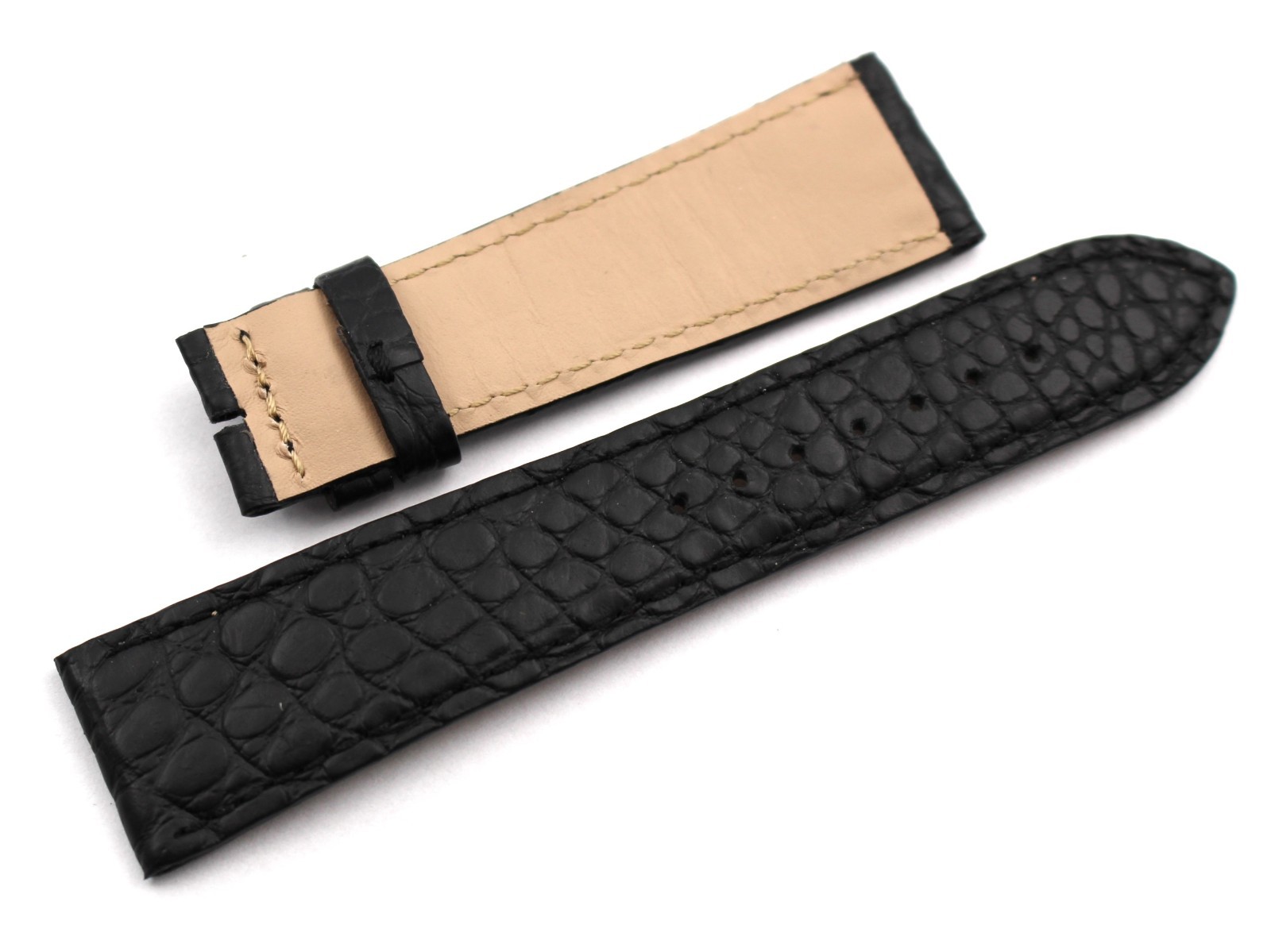 Genuine Black Crocodile Leather Strap 22/18mm Flat Pin Buckle New