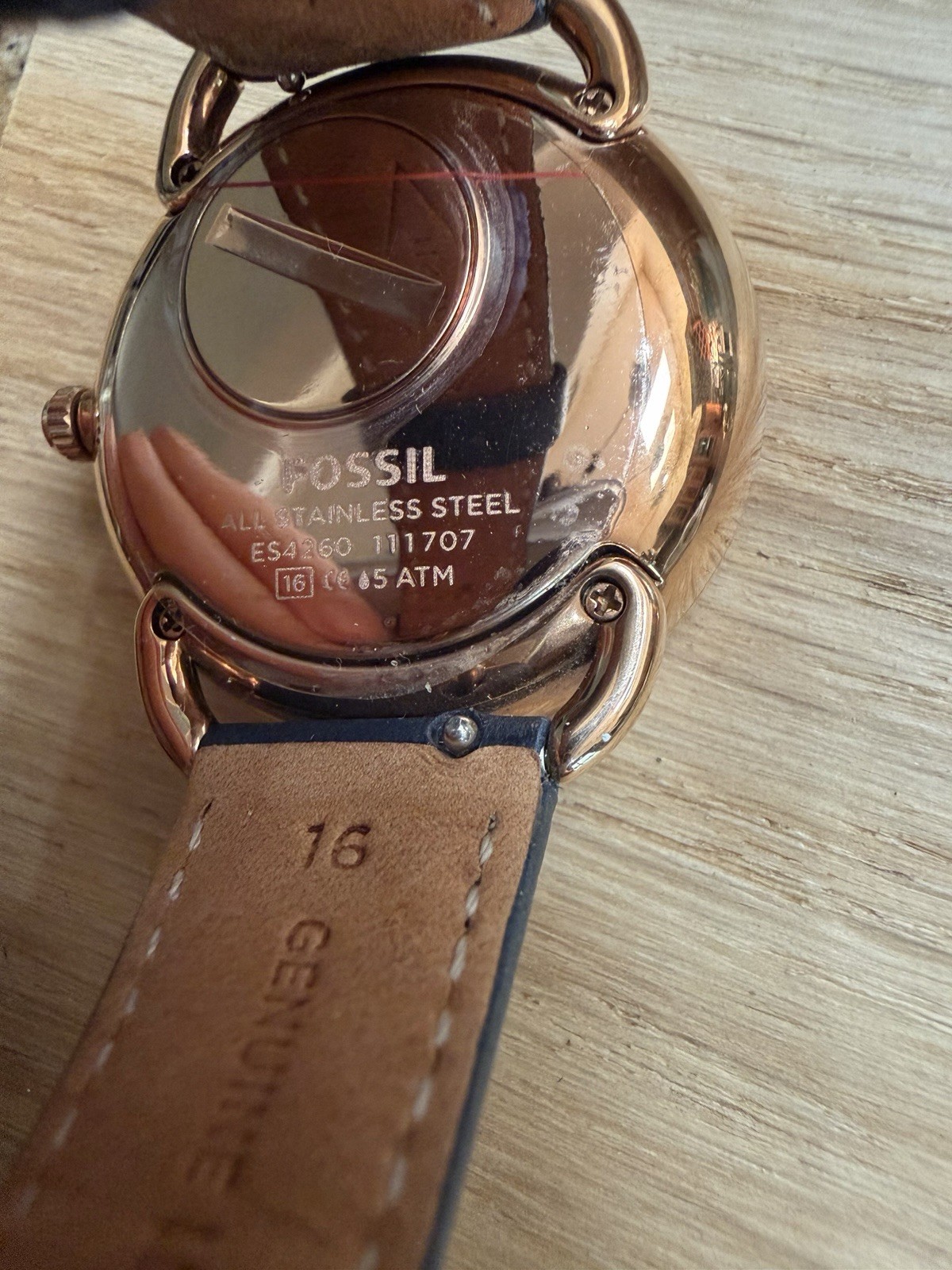 Fossil ES4260 Quartz Rose Gold Watch Silver Dial Blue Leather *Needs Battery*