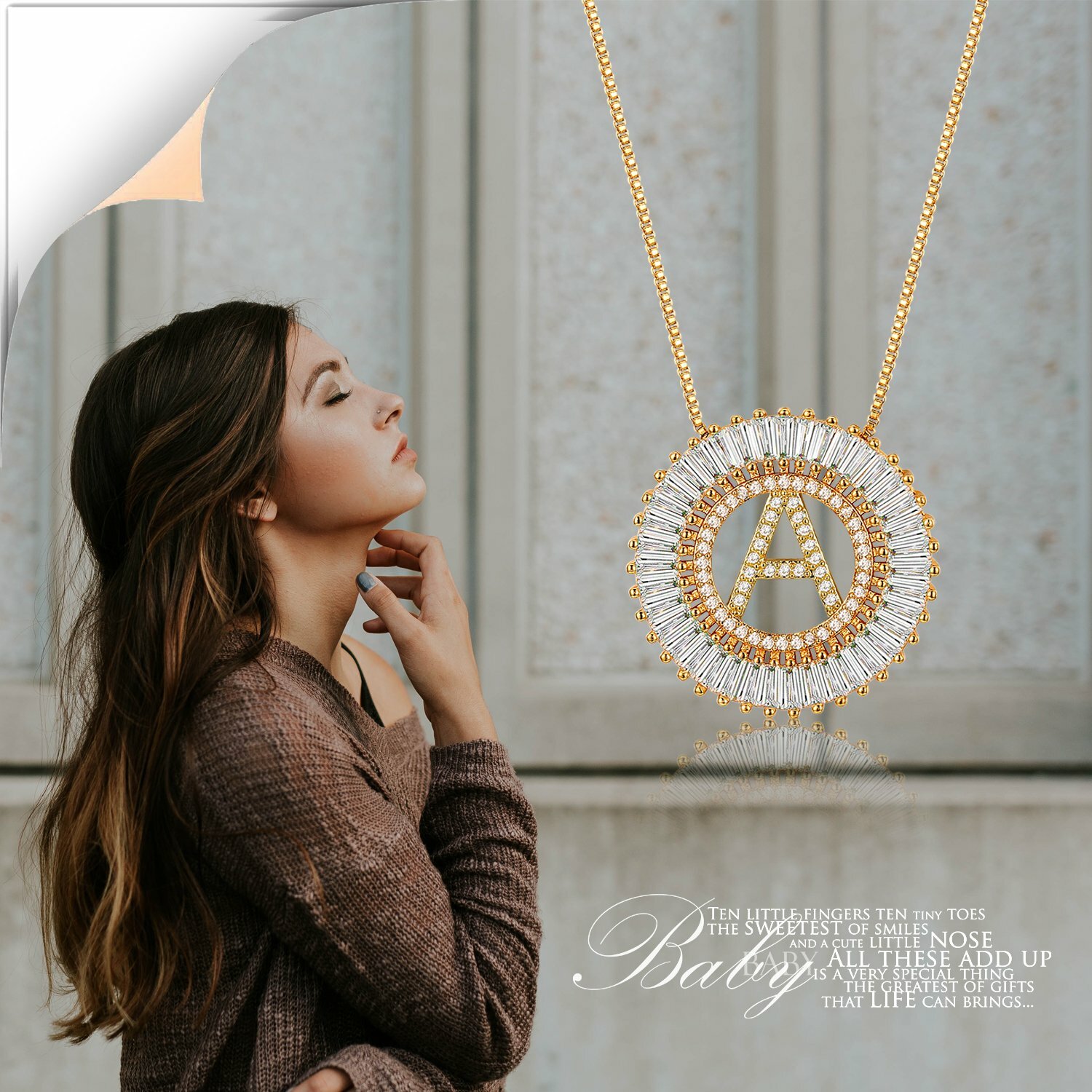 Initial Letters A to Z Stainless Steel Crystal CZ Pendant Necklace Women Jewelry