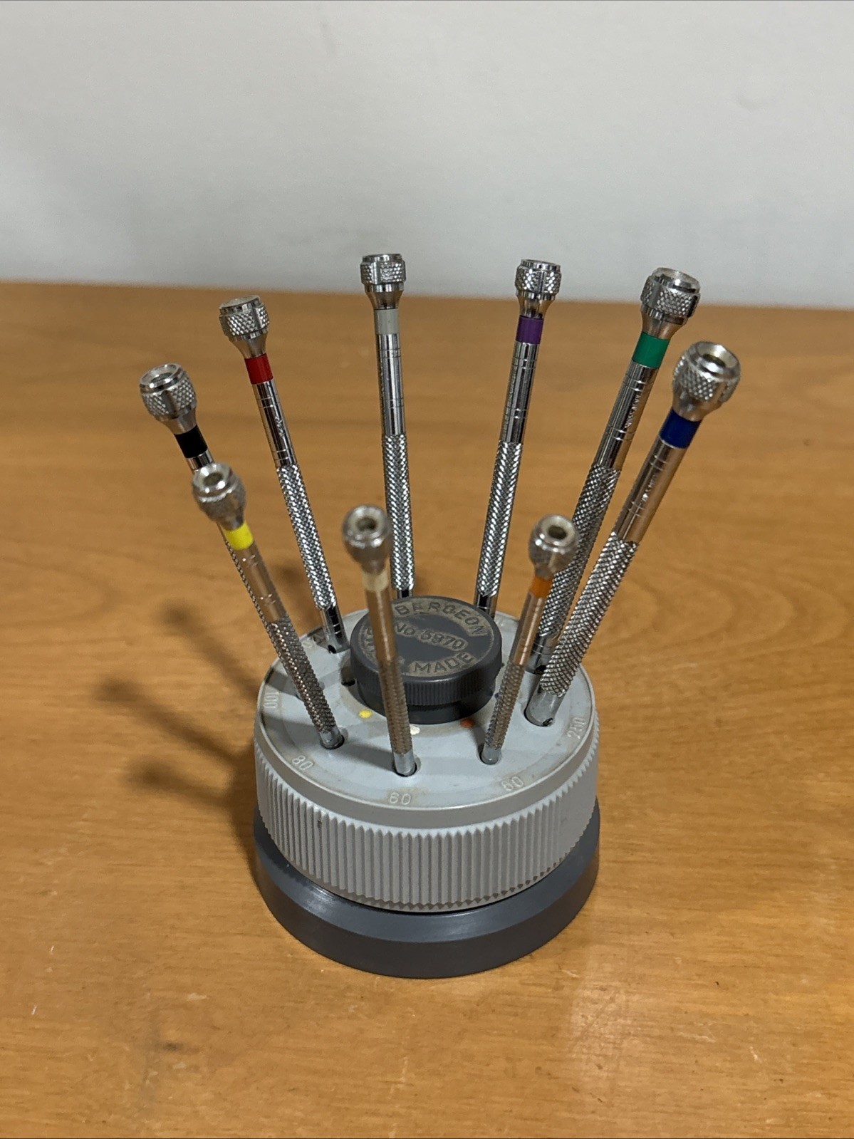 Vintage Swiss Bergeon No. 5970 Set of 9 Screwdrivers with Rotating Stand