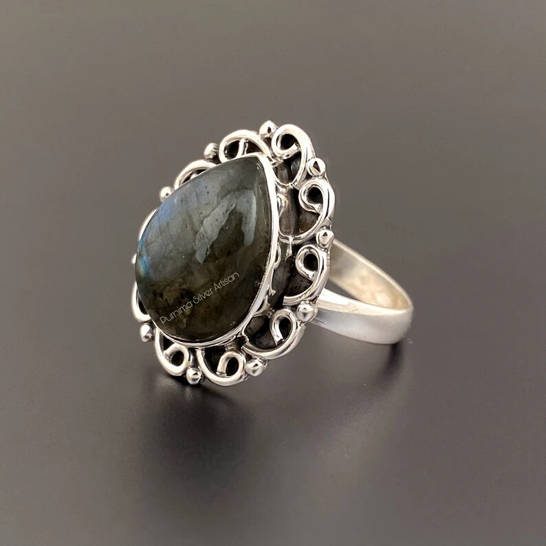 Labradorite 925 Sterling Silver Band& Statement Handmade Ring All Size-U-122