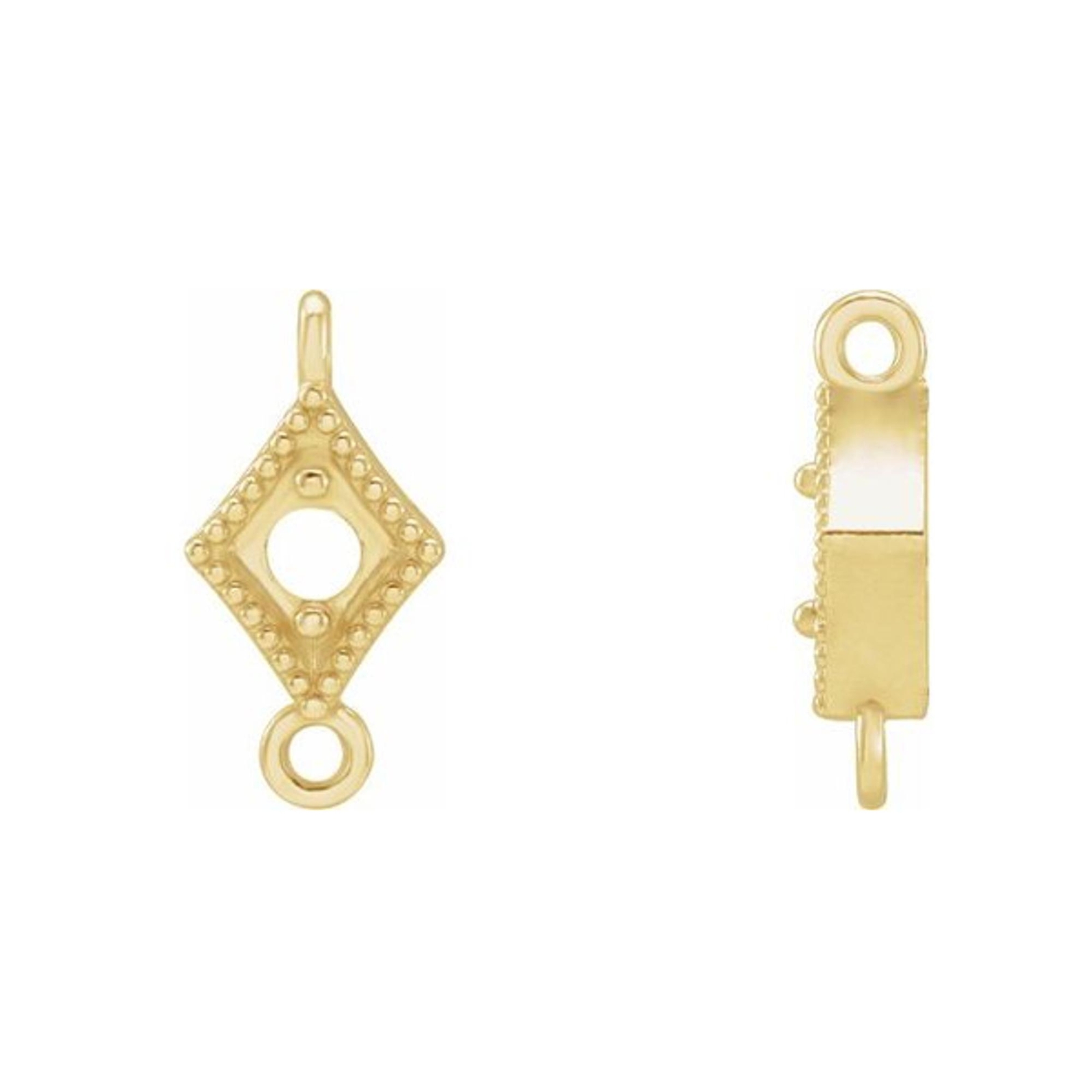 Gold- Platinum Unset Round Stone 2-Prong Diamond Shape Dangle Setting Mount Link