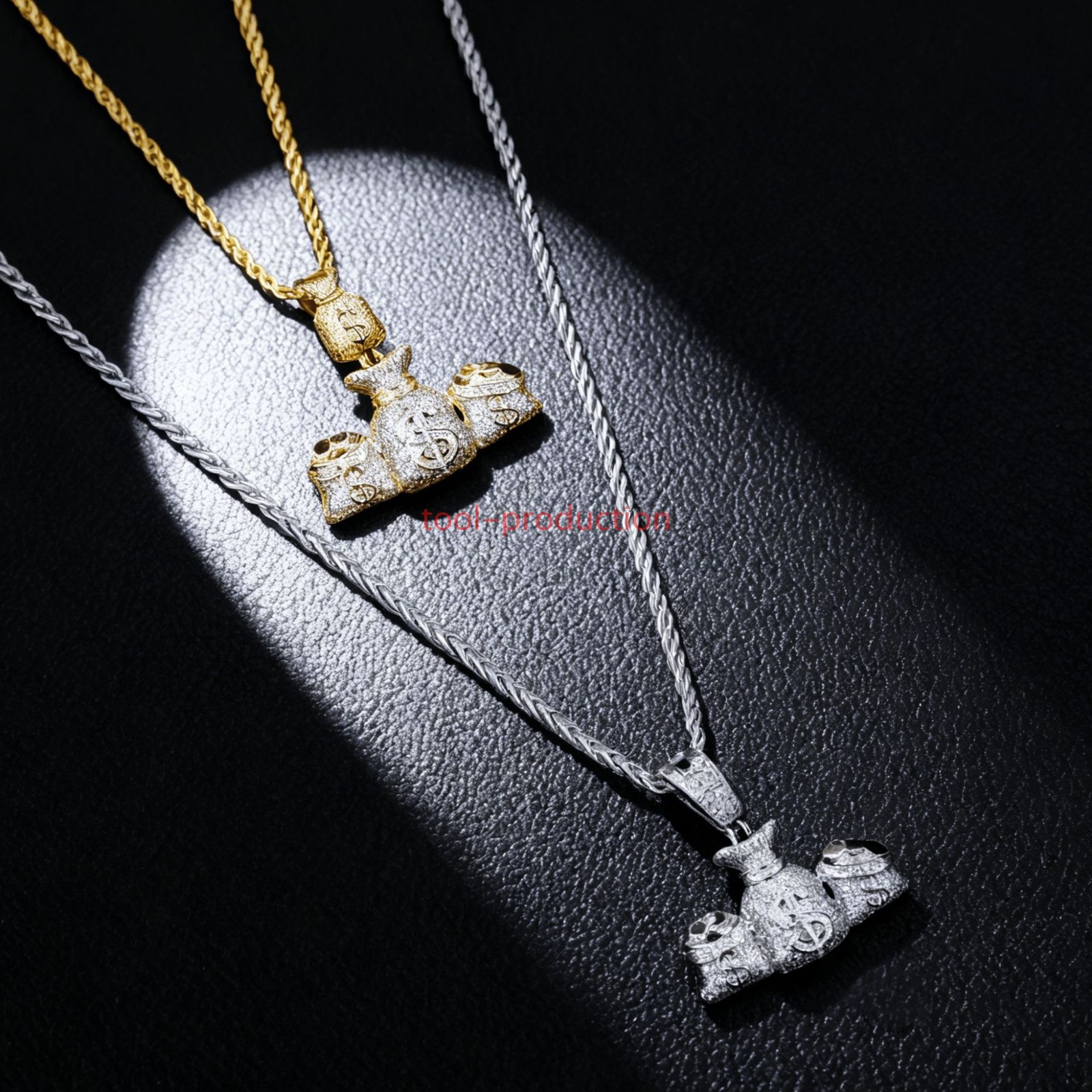 tool-production Hip Hop Style Multi Money Bag Zircon Pendant With Free Chain