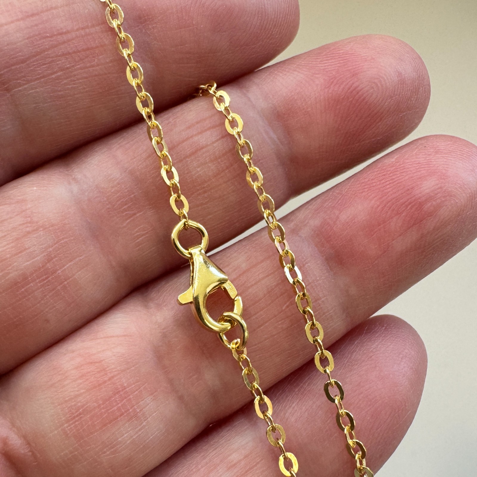 Gold over Sterling Silver Necklace-2mm Strong Flat Cable Chain – 7-36 Inches