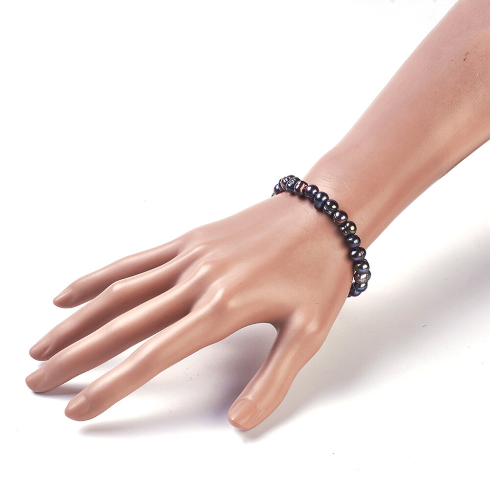Natural Pearl Stretch Bracelets Potato PrussianBlue 2″(5cm)  P506