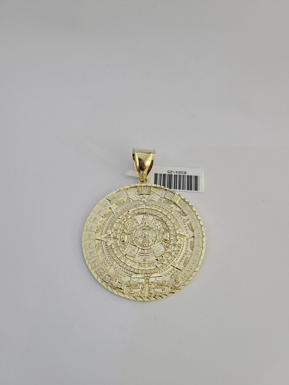 SOLID Real 10kt Charm Pendant Aztec Mayan Calendar Round Yellow Gold