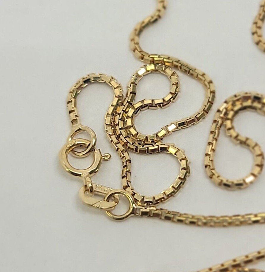 Authentic 14K Solid Yellow Gold Box Chain Necklace 0.55mm-0.9mm All Size 16″-24″