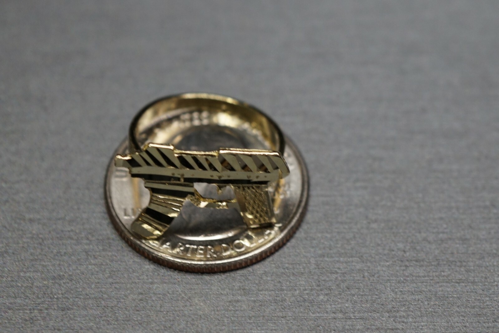 10K Solid Yellow Gold Diamond Cut UZI Gun Ring. Size 7