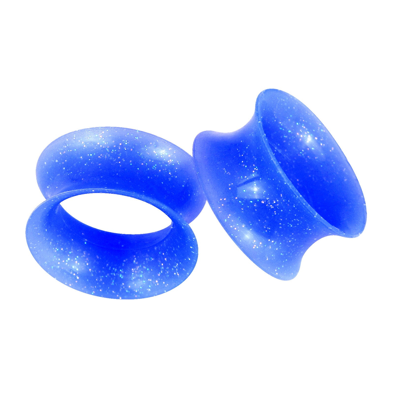 Pair Thin Silicone Ear Tunnels Gauges Plugs Glitter Earskin Stretchers 2g-3/4″