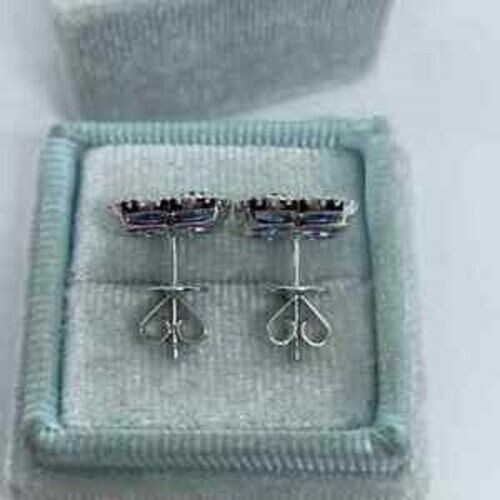 2Ct lab created Sapphire Push Back Flower Stud Earrings 14K White Gold Finish
