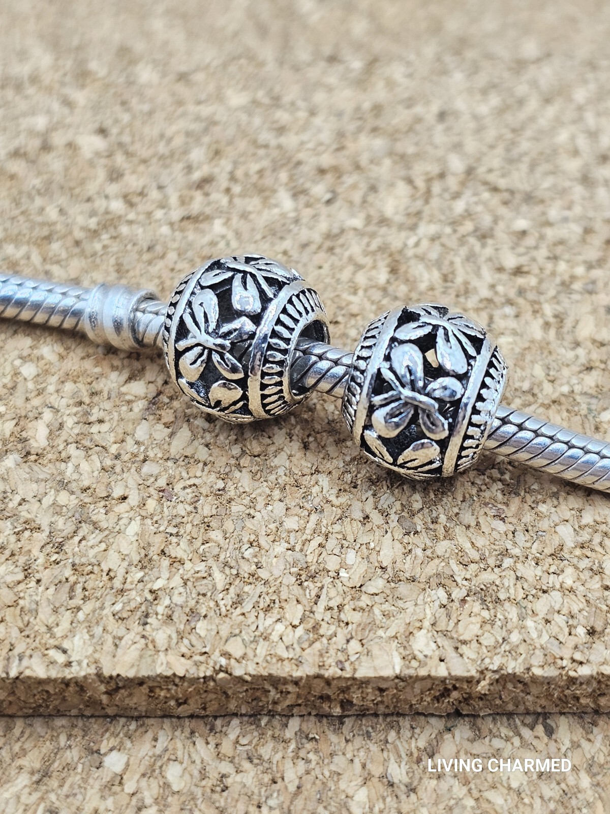 2 Authentic Butterfly Silver Spacer European Charm Beads