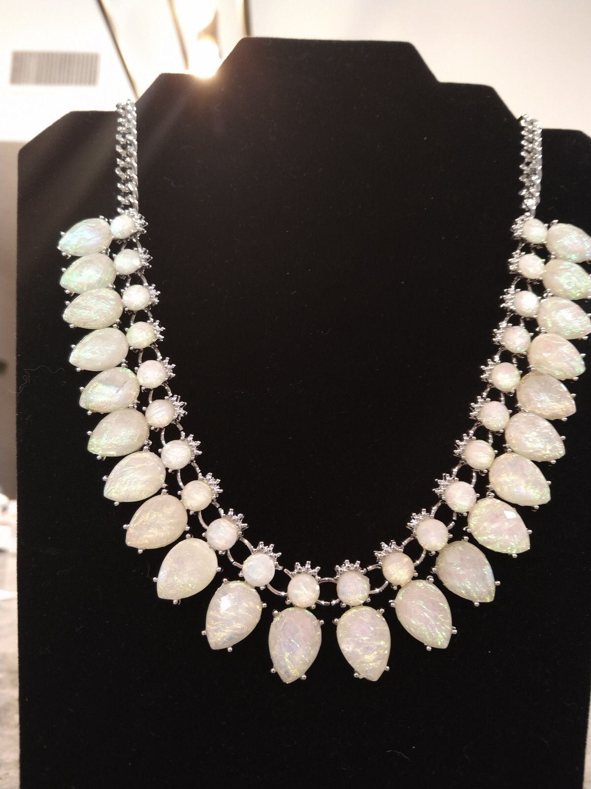 Simulated Large Opal Pears and Rounds in a Large Link Silvertone (16-24 inches)