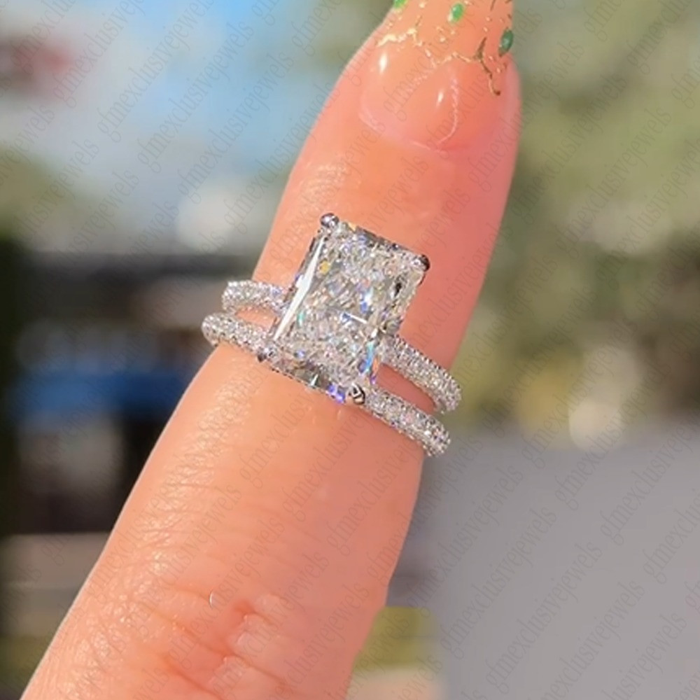2.50 TCW Radiant Cut Moissanite Bridal Set Engagement Ring 14k White Gold Plated