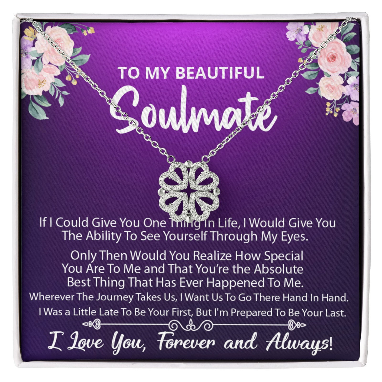 To My Soulmate Magnetic Heart Clover Necklace Gift For Her Romantic Jewelry 💖