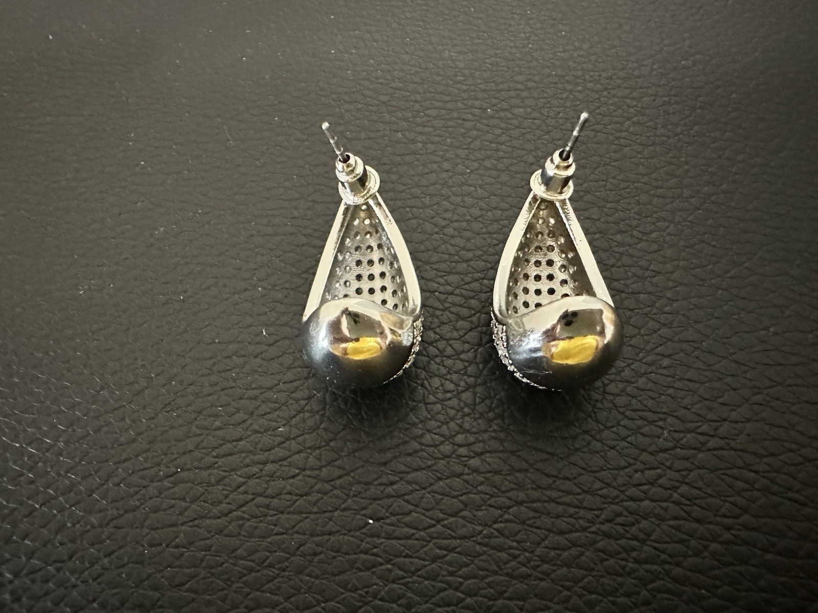 Teardrop Pavé Crystal Rhinestone Stud Earrings Silver Tone Butterfly Back