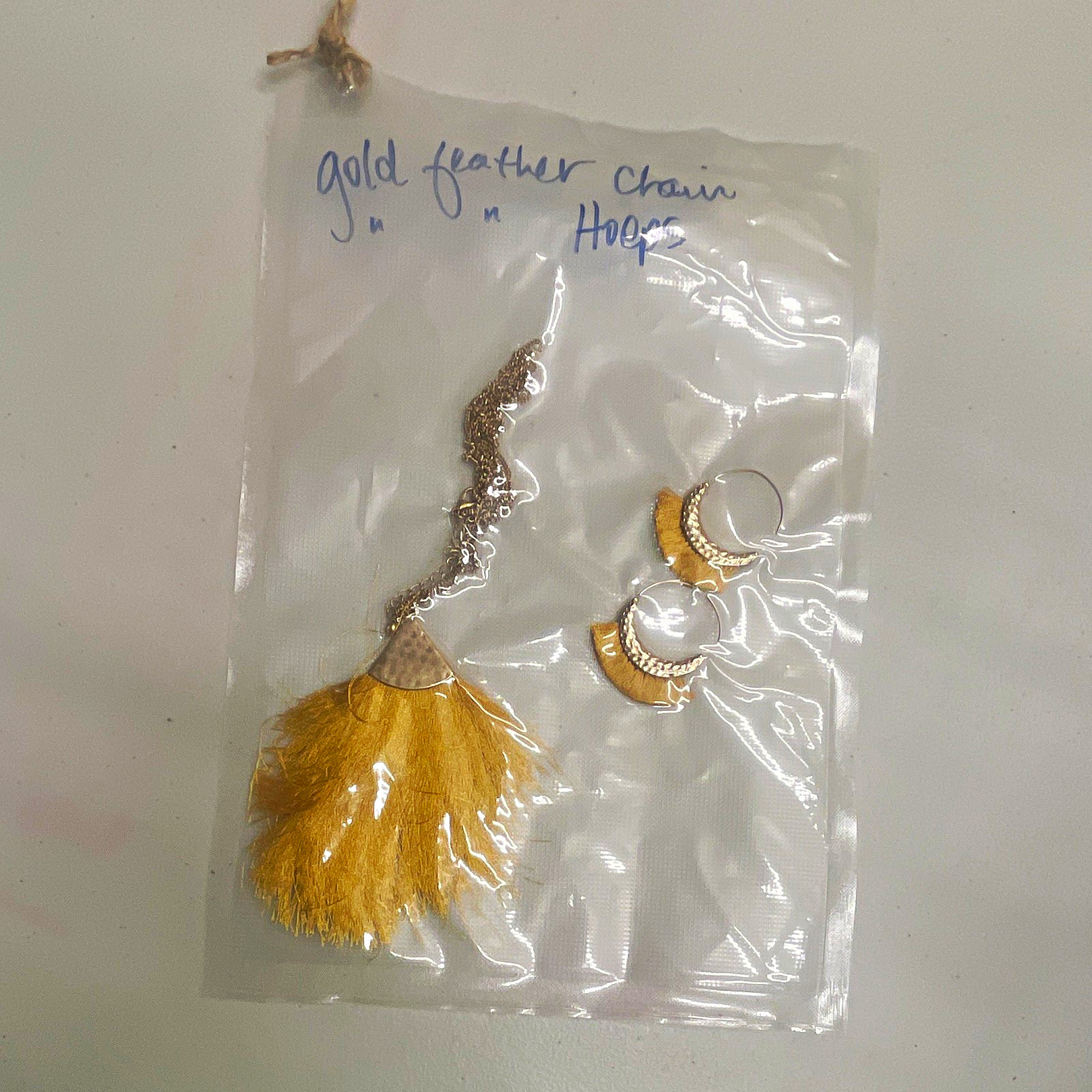 Gold Feather Chain Hoop Dangle/Drop Earrings, Hook Closure, No Stone