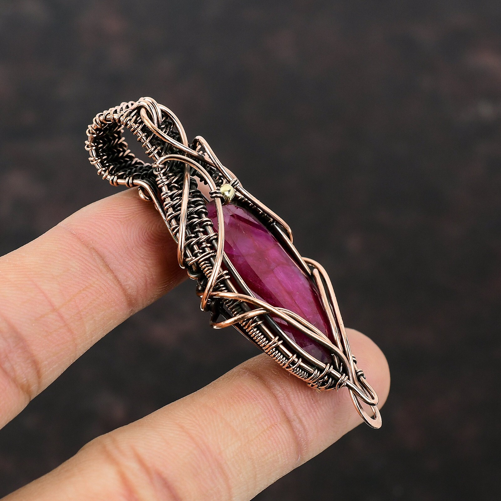 Wire Wrapped Pendant Amazing Gemstone Jewelry Handcrafted Copper Dailywear 2.76″