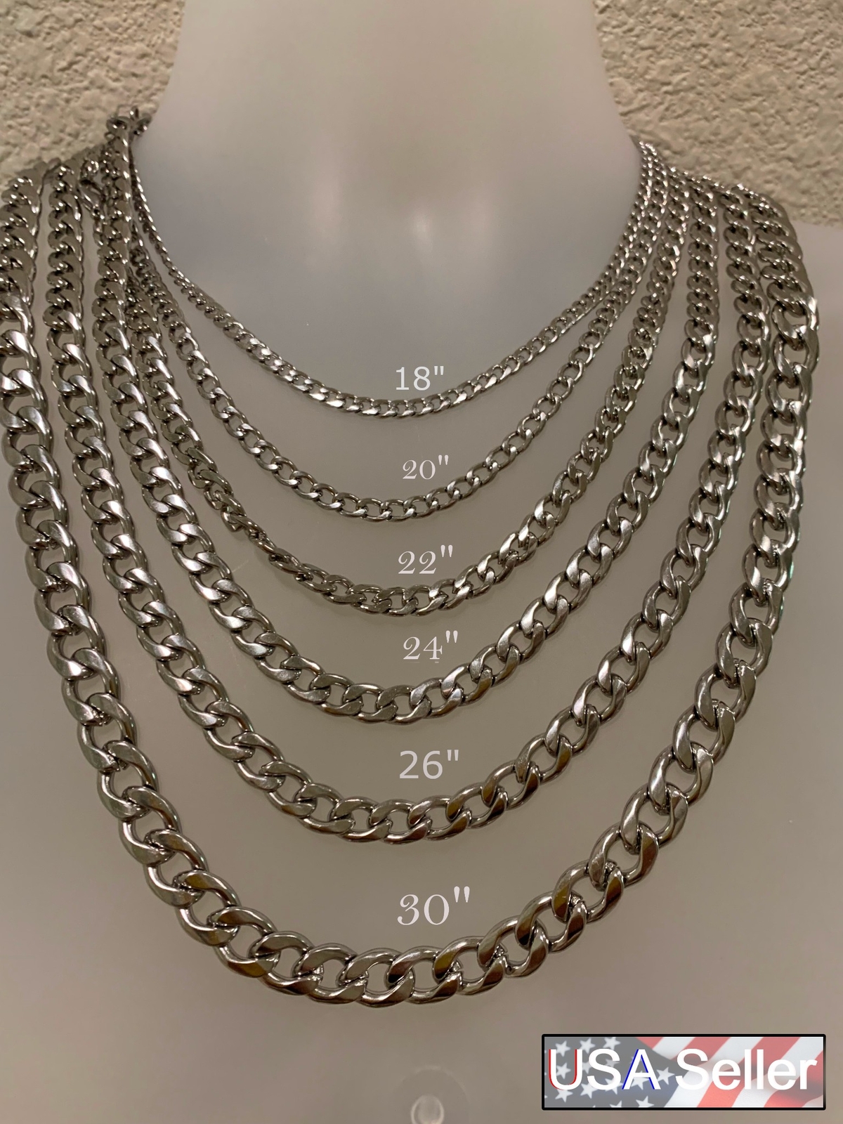 STAINLESS STEEL CUBAN CURB CHAIN 16″-36 SILVER WOMEN NECKLACE 3/4/5/7/9/10/12 MM