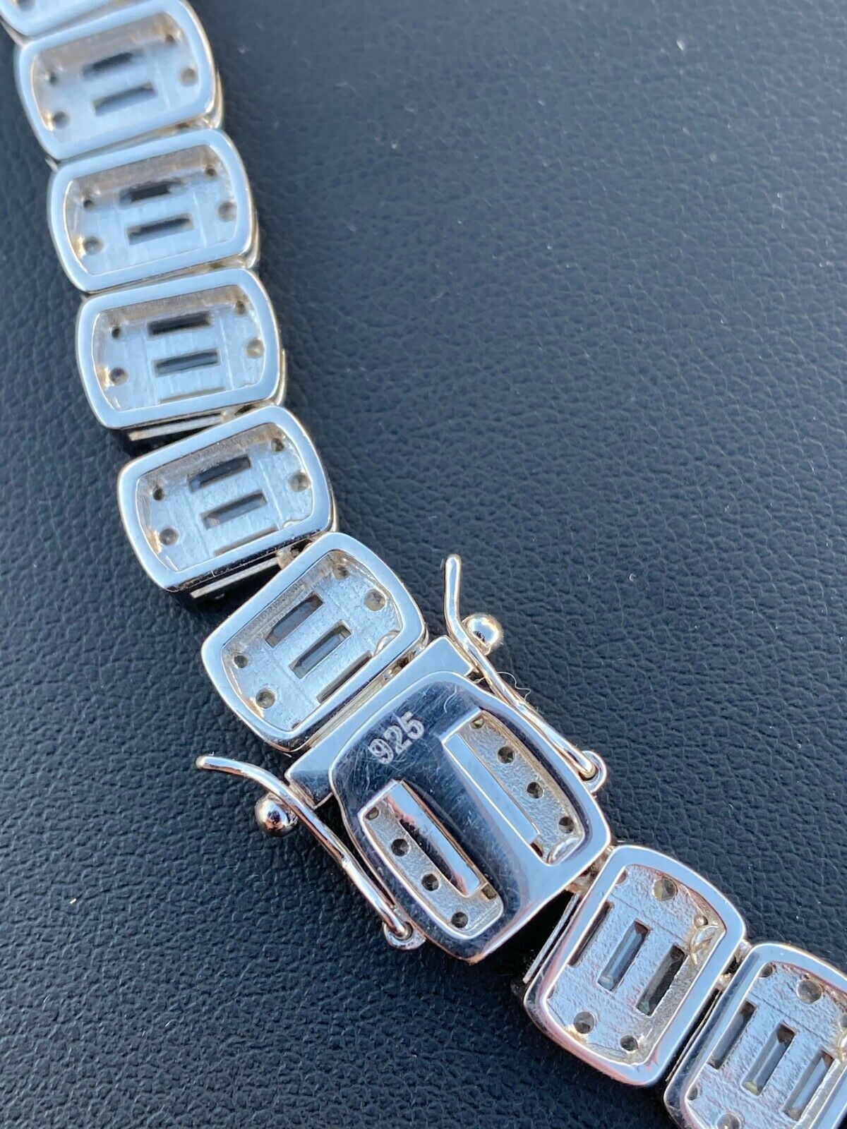 Solid 925 Sterling Silver Baguette Tennis Chain Bracelet Real Iced CZ