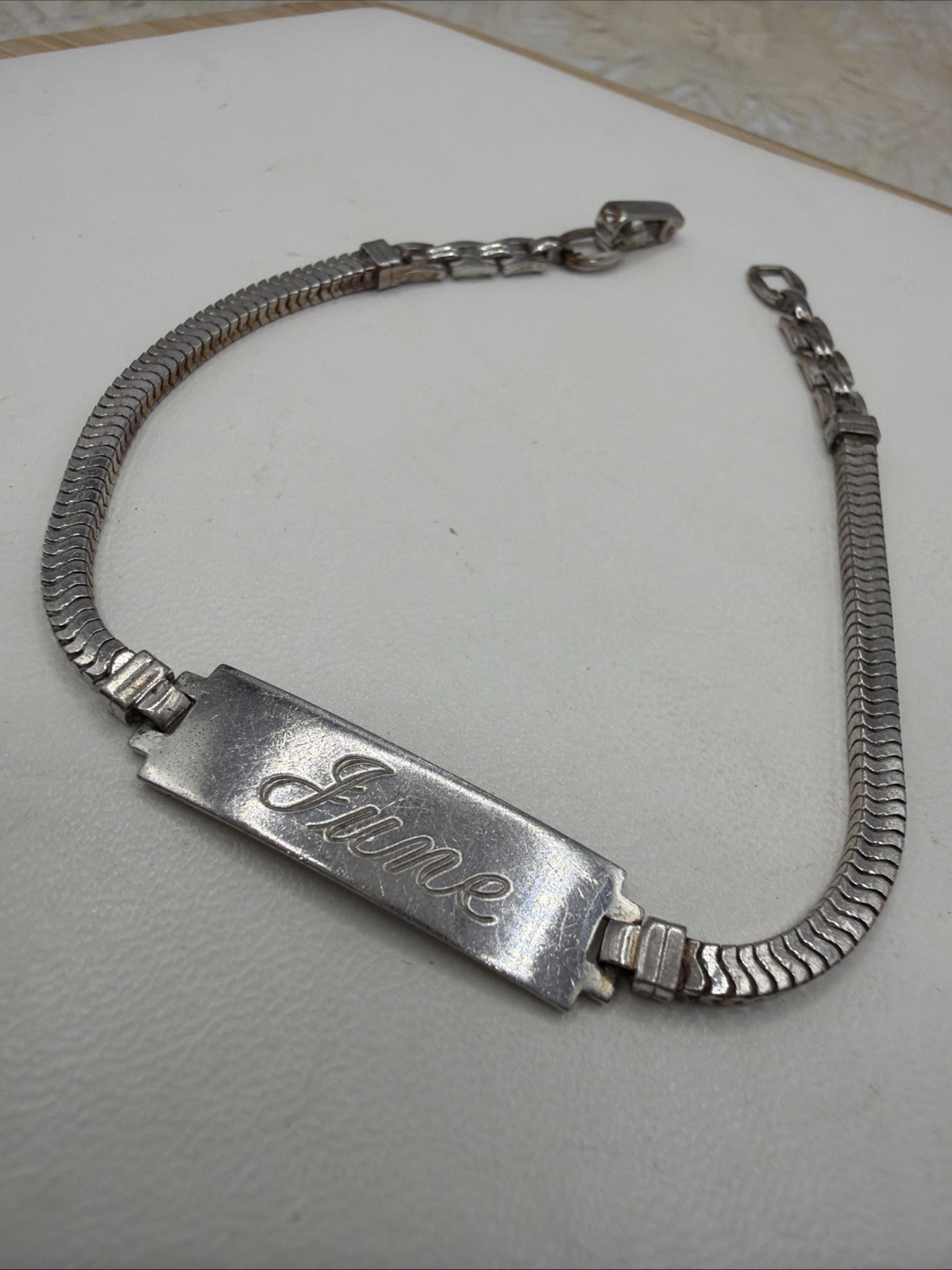 Vintage Sterling Silver ID Bracelet “June” “Sally” – 6.5″ FCC Sterling