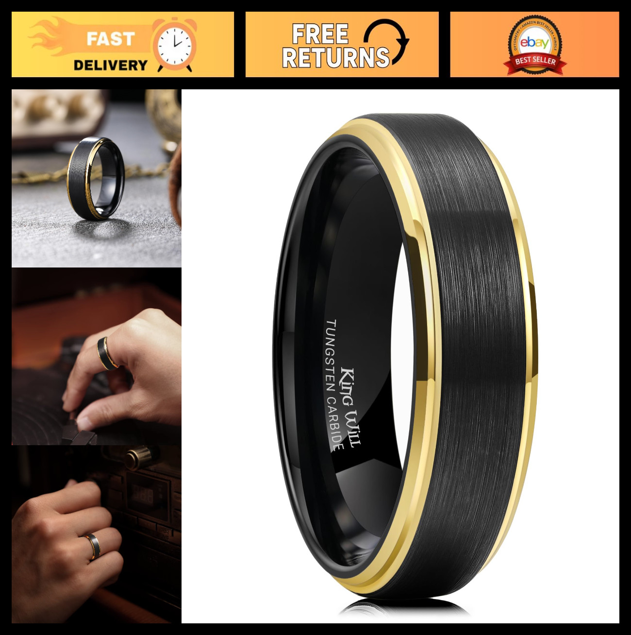 Men’s Tungsten Carbide Wedding Band, Two-Tone Matte Finish, Comfort Fit, Anniver