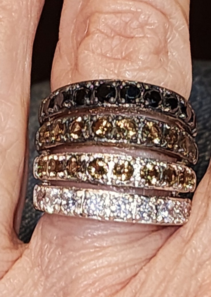 Band Ring-Silvertone-3/4″ Wide-4 Rows of SHINY Colored CZ’s-NWT-Size Selectable
