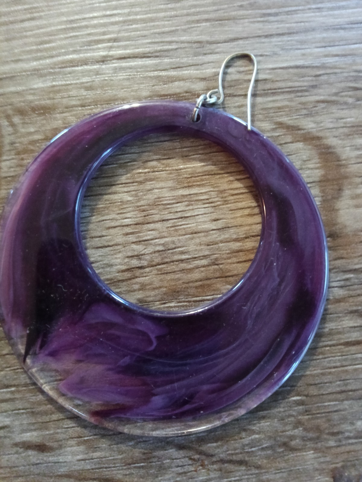 Large 3inch Dangle Drop Hoop Earrings Purple Marble Affect Acrylic Resin Jewelry