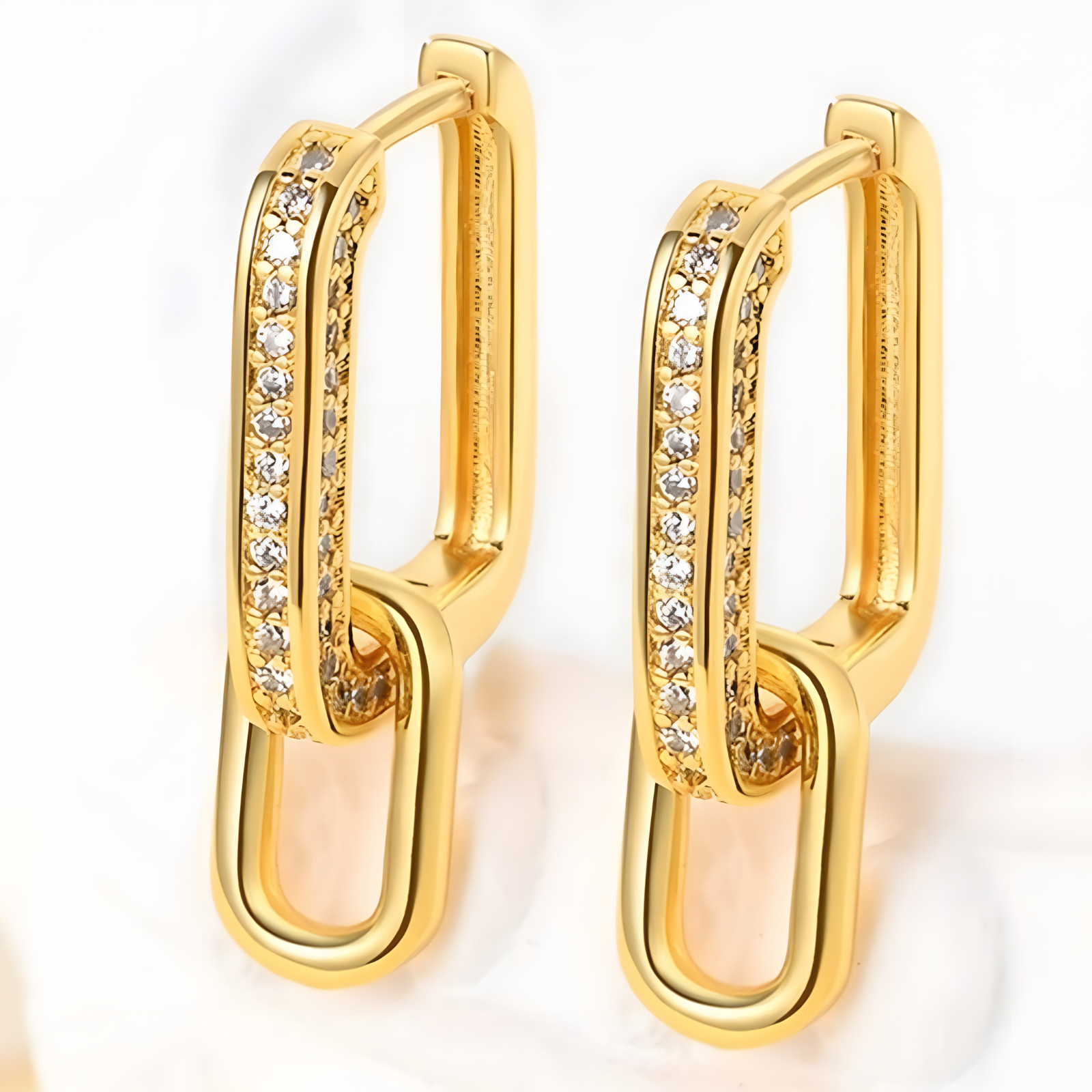 925 Silver Gold-Plated Link Hoop Earrings for Women – Geometric Chain Design 912