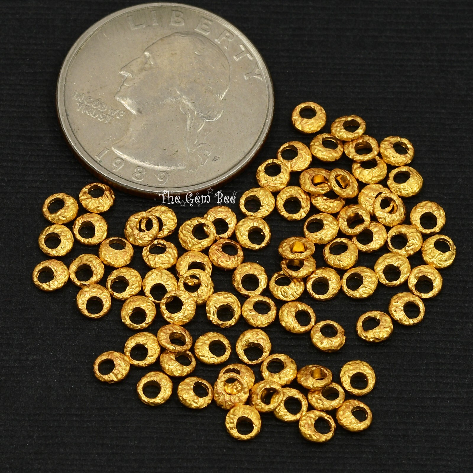 4mm 18k Solid Yellow Gold Hefty Disc Textured Rustic Nugget Spacer Beads (5)