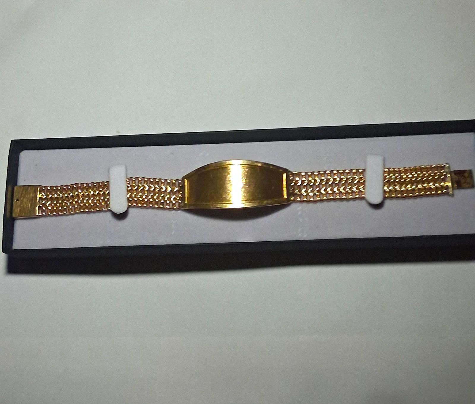 Gold Tone Mesh Chain Link ID Bracelet – Identity Style, No Stone