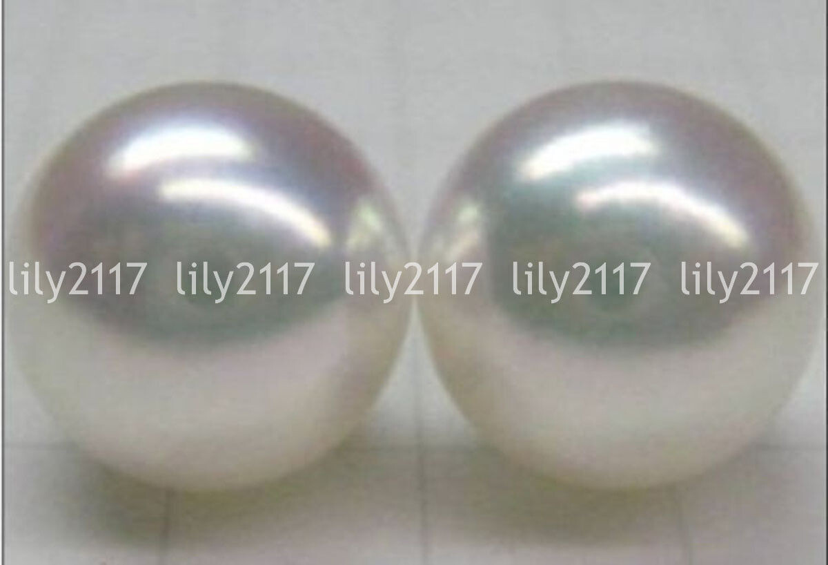 Huge 13-14mm Natural South Sea Perfect White Pearl Stud Earrings 14k Gold AAA