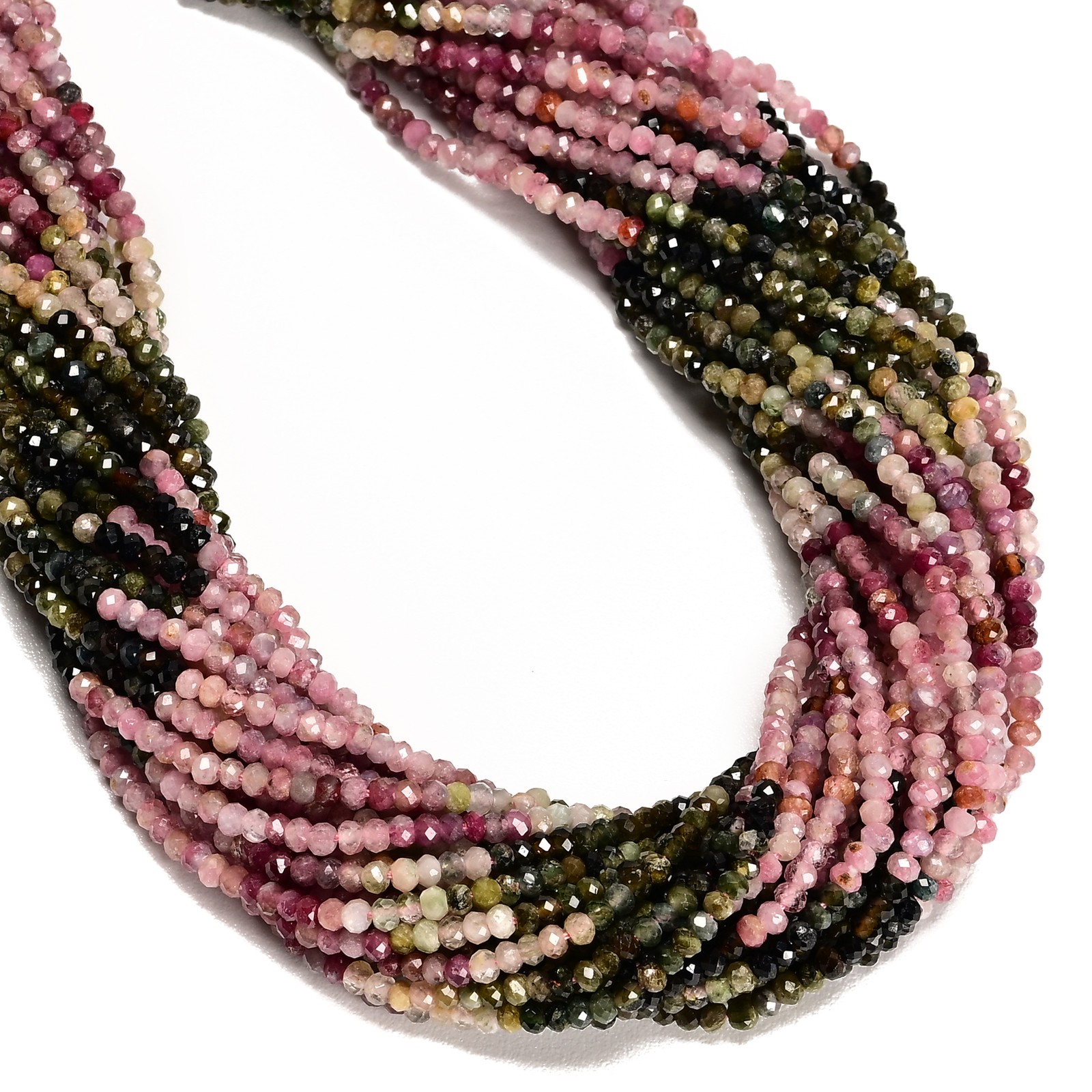 01-Multi Color Tourmaline Gradient Faceted Rondelle Beads 2x3mm 15.5″ Strand