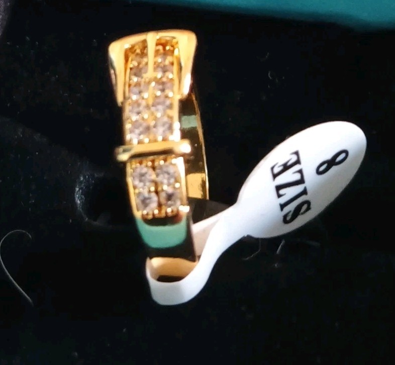 Platella Fine Jewelry Ring Zircon Buckle Band Gold Plated Pave Size 8