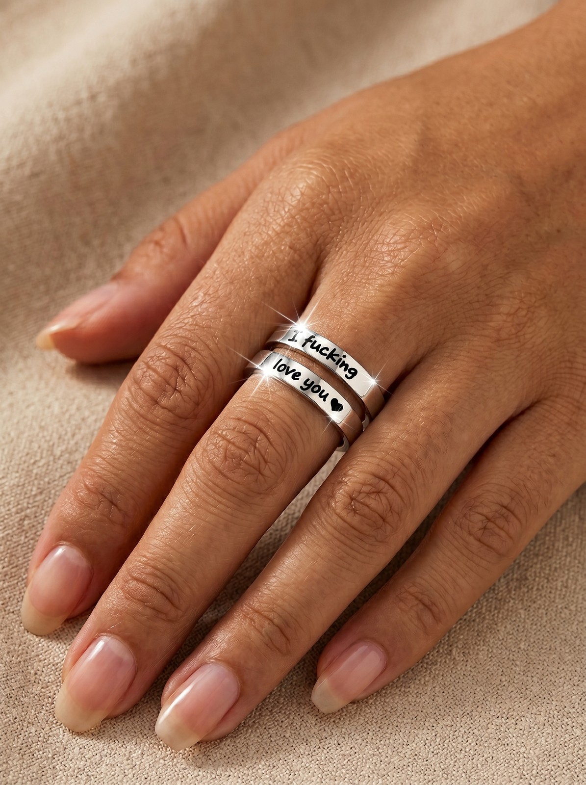 Funny Couple Love Ring, Silver Tone “I F*cking Love You” Statement Band