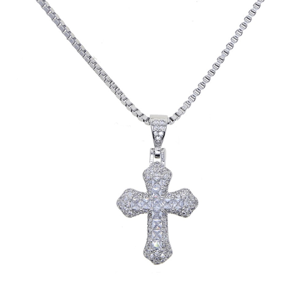 5AAA+ CZ Hip Hop Iced Out Bling CROSS Pendant Necklace 14k Real Gold Plated