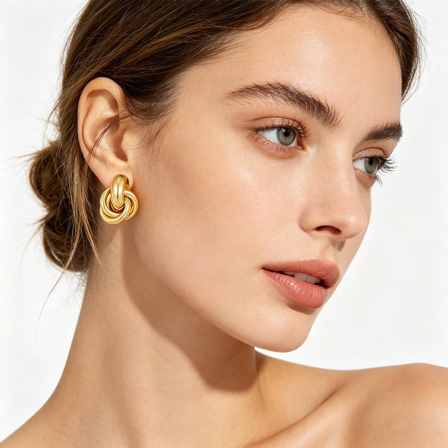 Gold Geometric Drop Dangle Earrings for Women Chunky Trendy Knot Stud Small Twis
