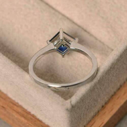 1.20 Ct Princess Simulated Diamond Sapphire Solitaire Ring 925 Sterling Silver
