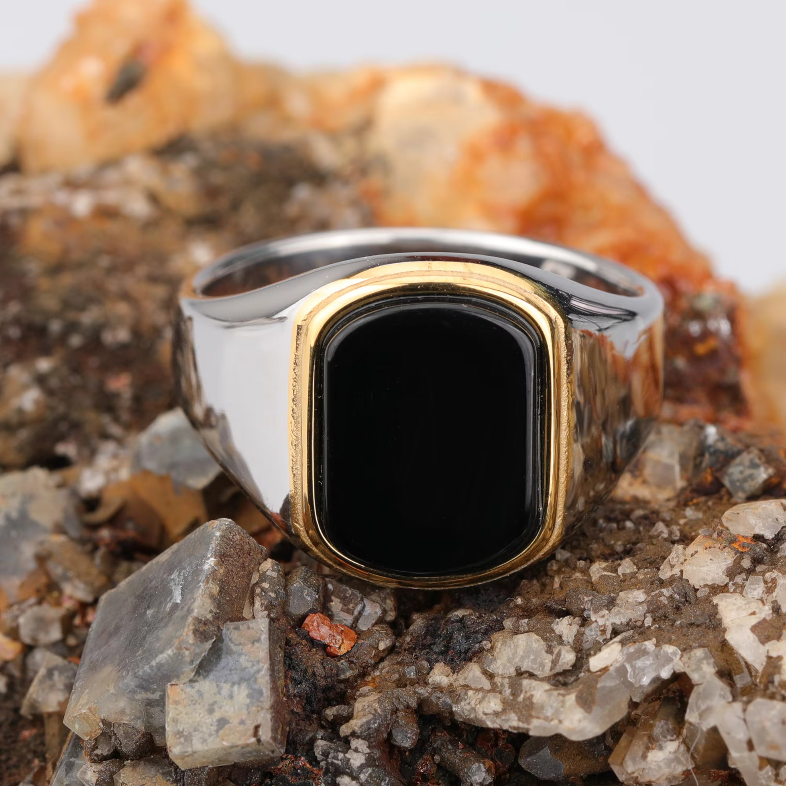 Men Ring High Quality 316L Stainless Steel Mix Gold Silver Red Stone Rectangle