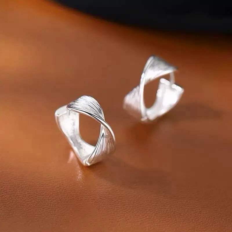 925 Silver Twisted Hoop Earrings Textured Geometric Huggie Earrings 294