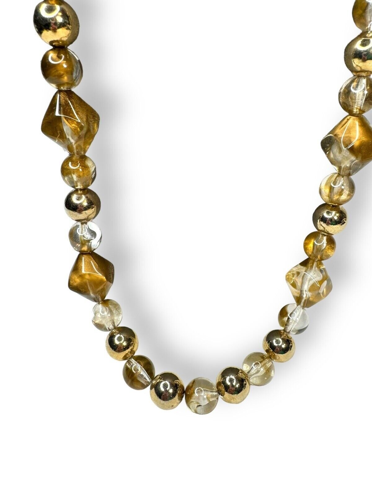 Vintage Arthur David Marbled Gold Acrylic Lucite Bead Necklace 30″ UV Reactive