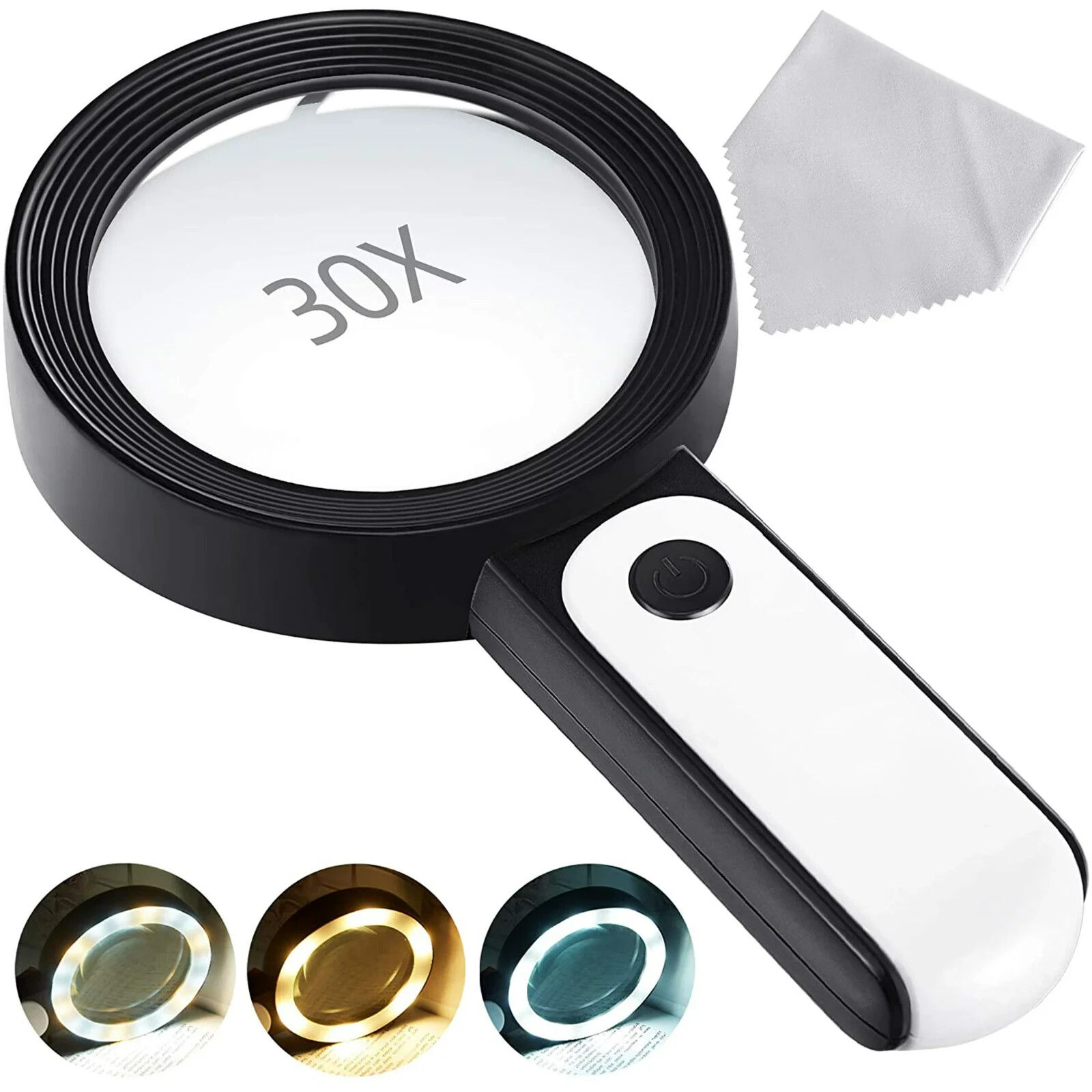 Magnifying Glass W/18 LED Lights 30X Double Glass Handheld Reading Magnifier