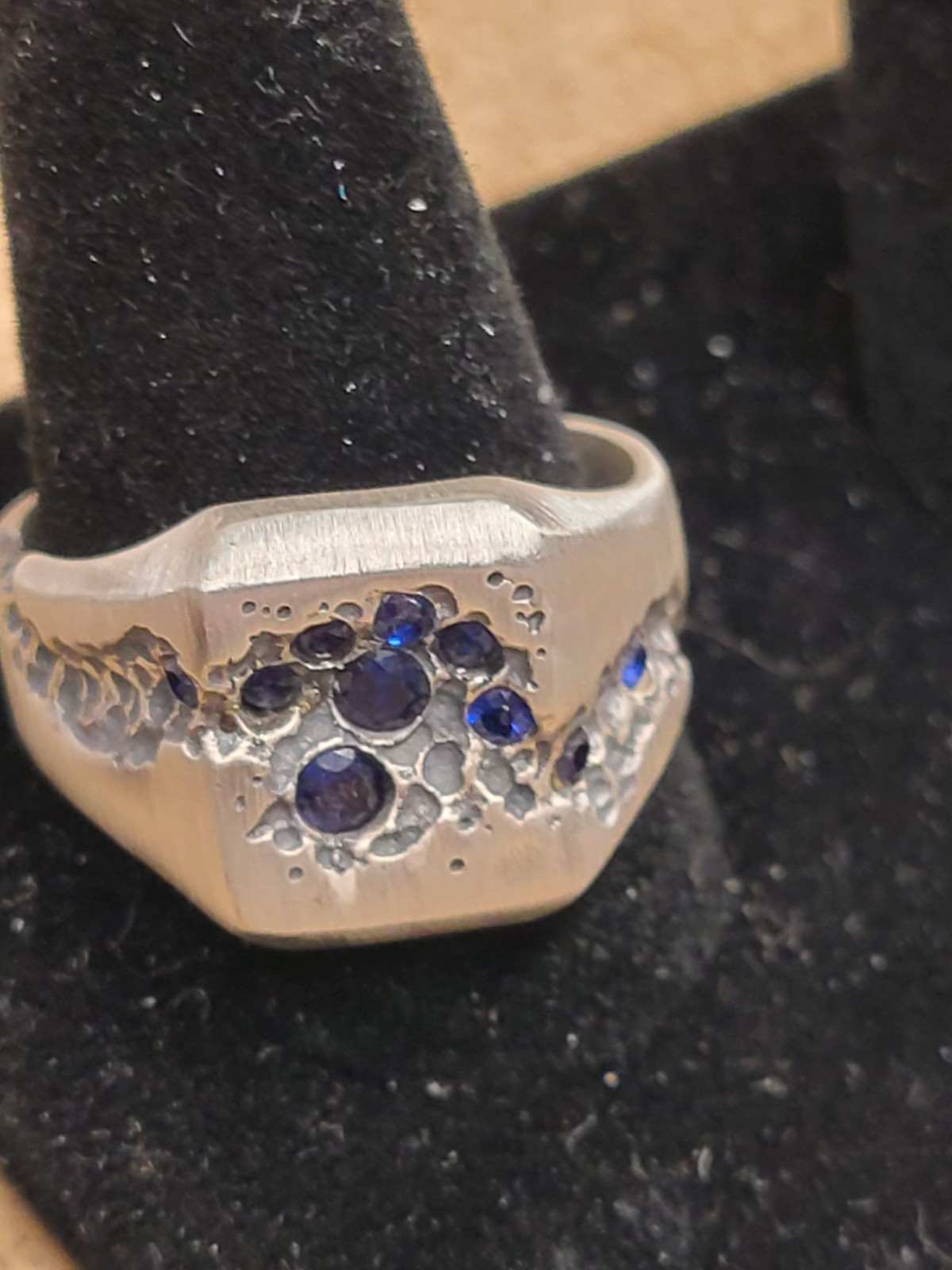 Sterling Silver & Sapphire Sand Casted Ring Size 11