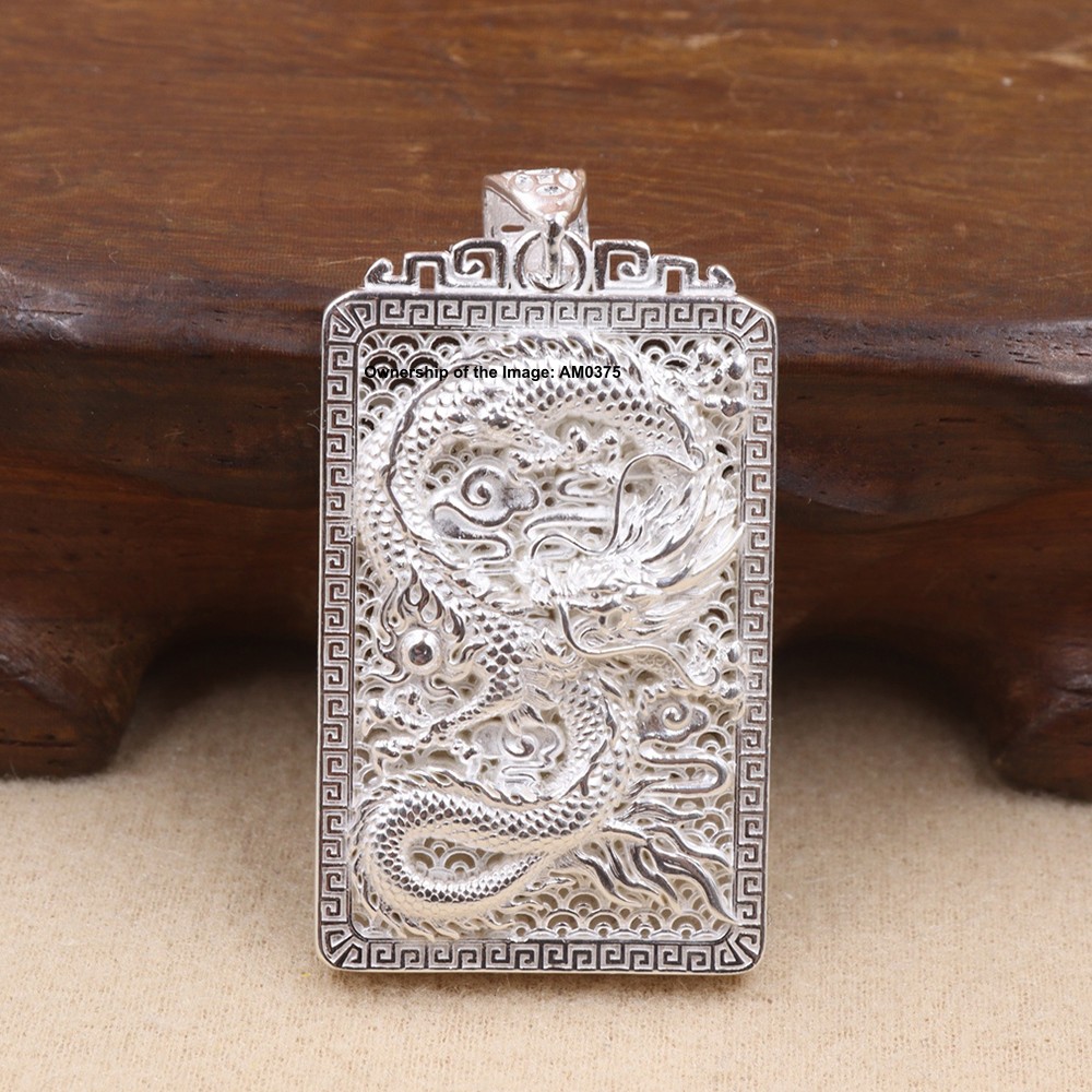 Pure 999 Fine Silver Pendant Handcarved Dragon Lucky Pendant 13-15g