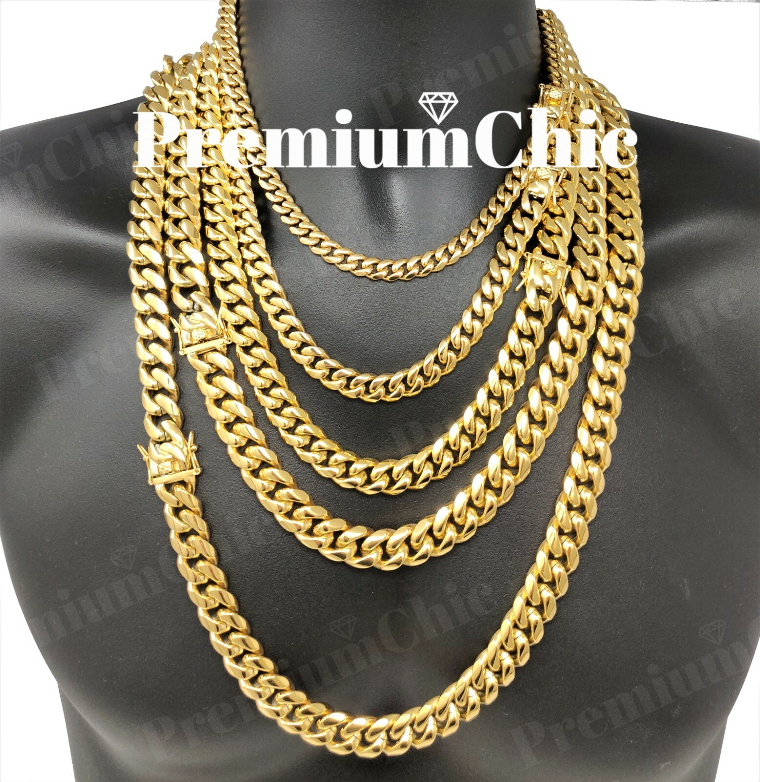 Mens Miami Cuban Link Chain HEAVY 18k or 14k Gold Plated Stainless Steel