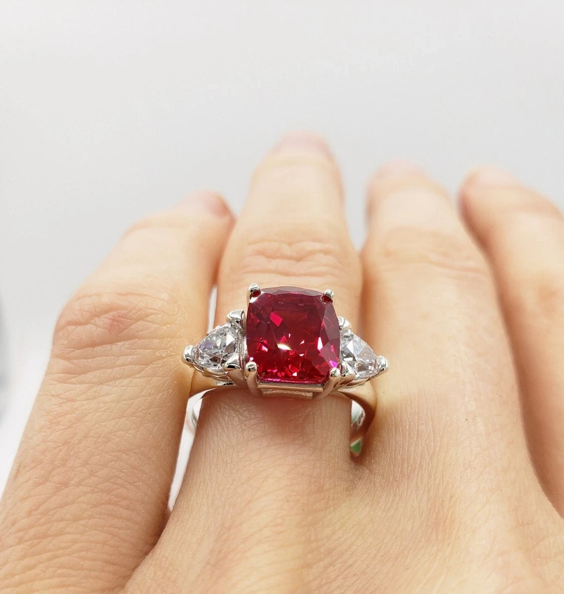 5.00 Ct Cushion Cut Natural Ruby Diamond Engagement Ring 14K Solid White Gold 7
