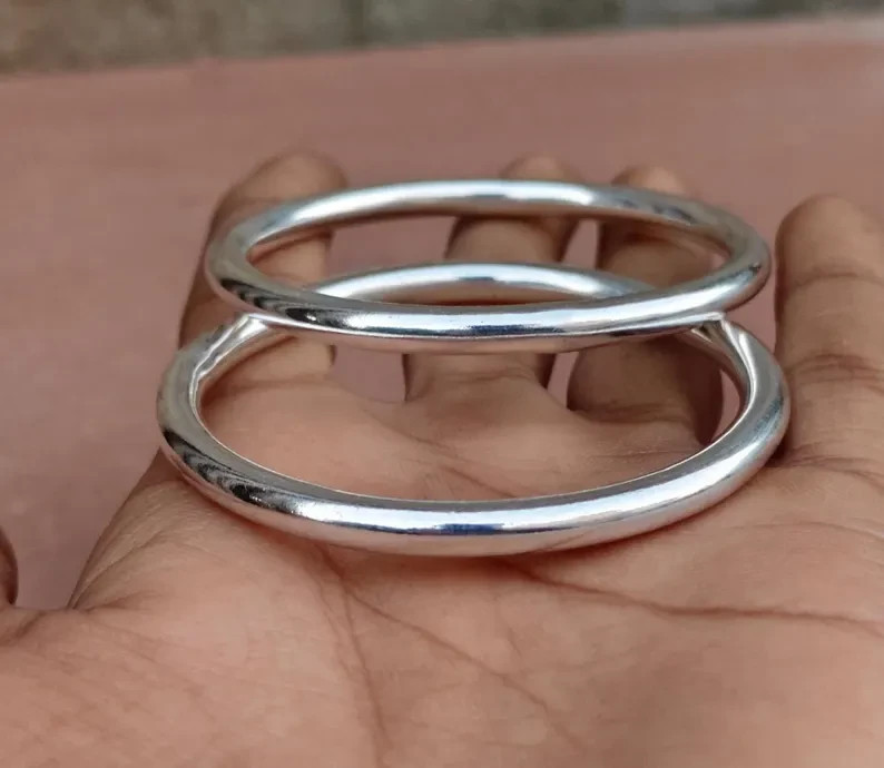 Handmade Cuff Bracelet Solid 925 Sterling Silver 2 Silver Bangle Of Him/Her Si58