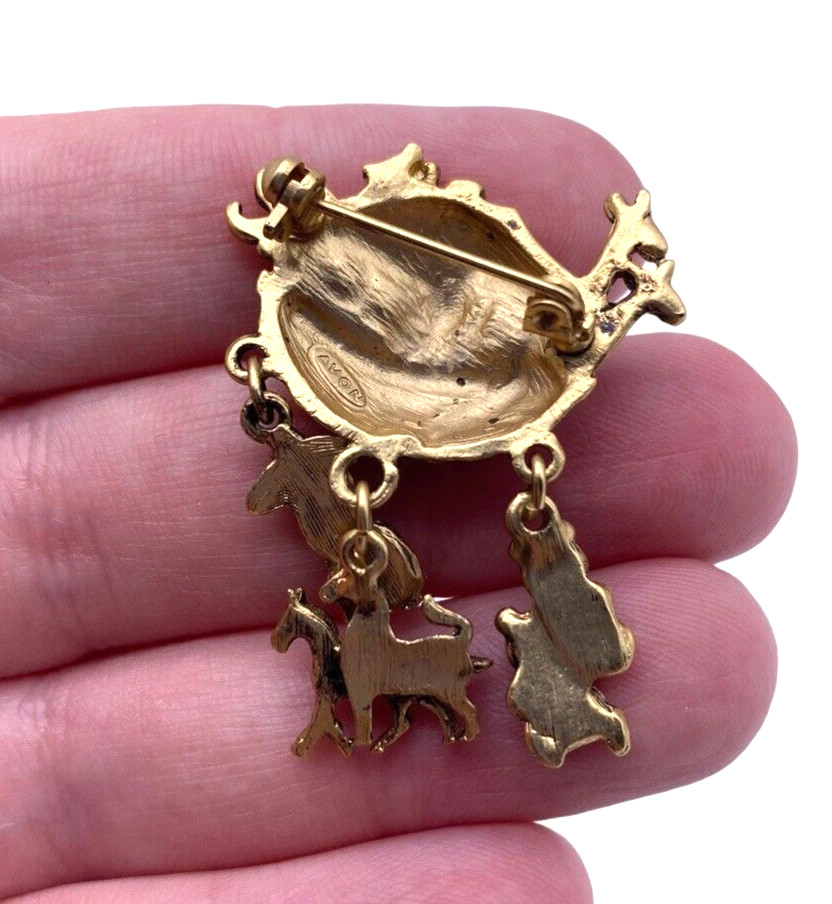 Noahs Ark Pin Brooch Dangle Charms Christian Bible Religious Brass Color Vintage